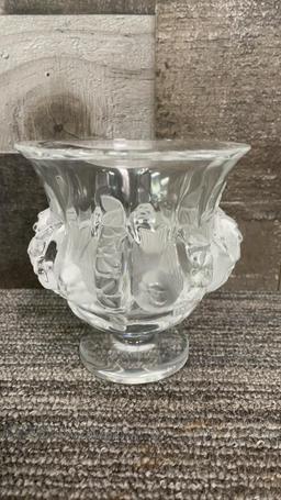 LALIQUE DAMPIERRE CRYSTAL SPARROW VASE