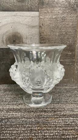 LALIQUE DAMPIERRE CRYSTAL SPARROW VASE