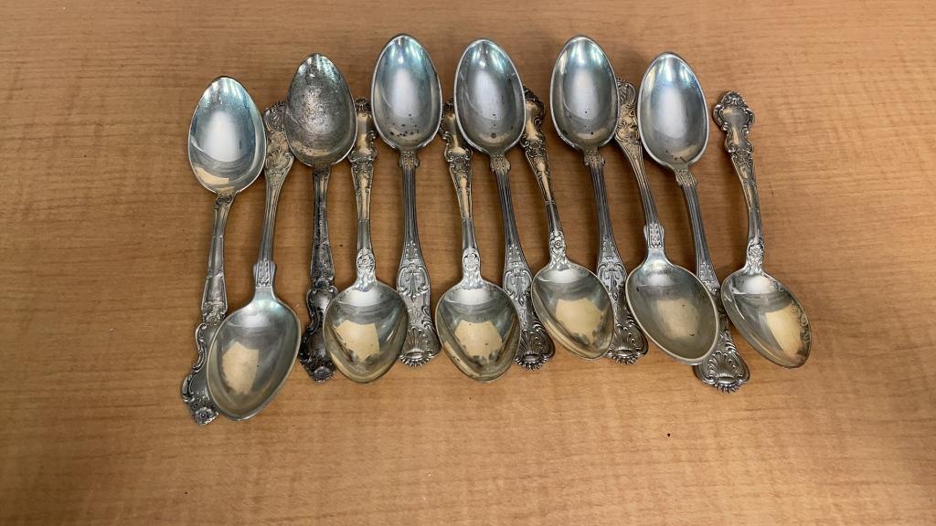 CALDWELL & MORE STERLING SILVER SPOONS, 417gT