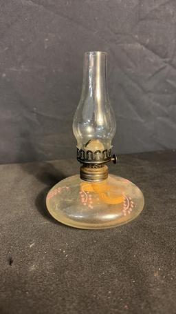 QUEEN ANNE NO. 2 & SMALL GLASS OIL LAMPS