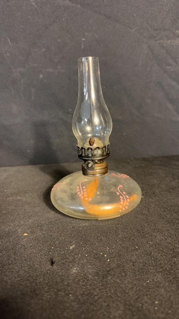 QUEEN ANNE NO. 2 & SMALL GLASS OIL LAMPS