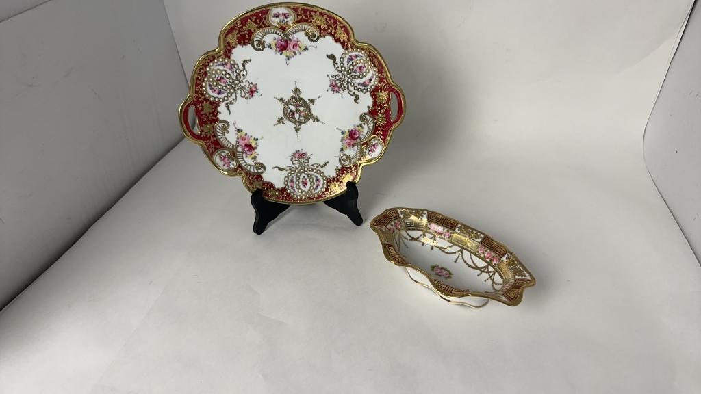 HAND-PAINTED NIPPON TRINKET DISH & DISPLAY PLATE