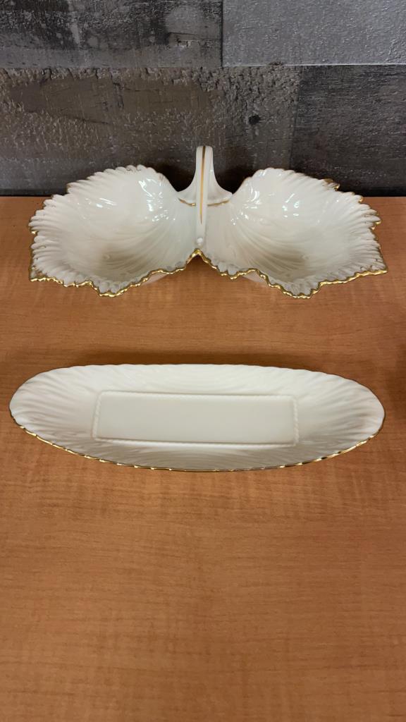 LENOX IVORY & GOLD TRIM LEAF & BIRD DISHES