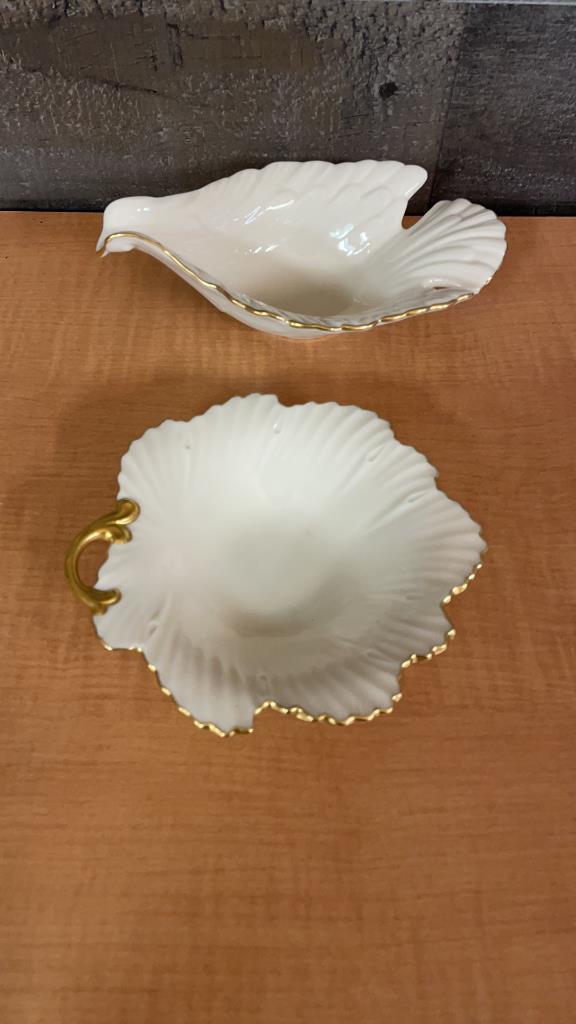 LENOX IVORY & GOLD TRIM LEAF & BIRD DISHES