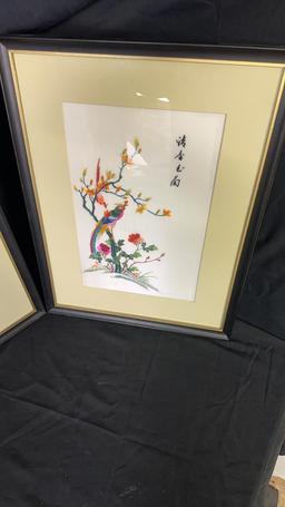 PAIR OF ASIAN SILK EMBROIDERY NATURE FRAMED ART