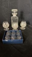 BOHEMIA CRYSTAL LIQUOR GLASSES AND DECANTER