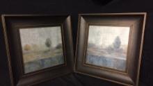 PAIR OF FRAMED LANDSCAPE GRID PRINTS