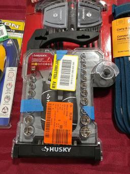 Lot of 4, Zircon Stud Finder, Husky Key Set, Husky Wrench and Socket Set and Zircon Stud Finder