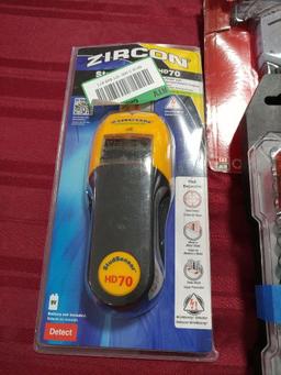 Lot of 4, Zircon Stud Finder, Husky Key Set, Husky Wrench and Socket Set and Zircon Stud Finder