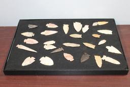 27 Arrowheads in Glass Top Display Case, Arrowhead Collection