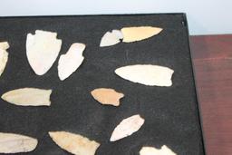 27 Arrowheads in Glass Top Display Case, Arrowhead Collection