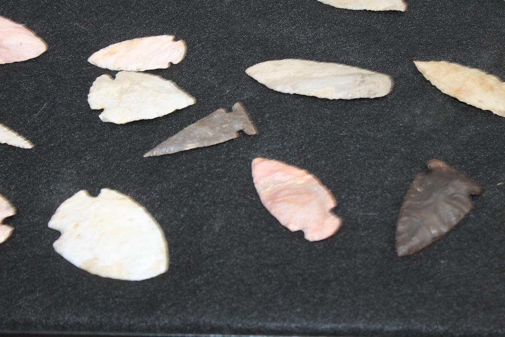 27 Arrowheads in Glass Top Display Case, Arrowhead Collection