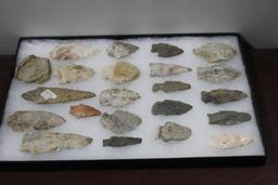 22 Arrowheads in Glass Top Display Case, Arrowhead Collection