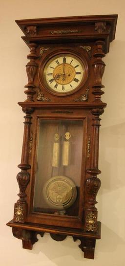 German, Brass Works, 2 Weight Driven Ornate Wall Clock