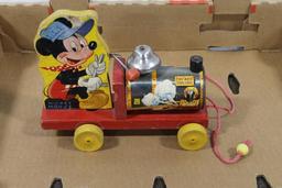 Early Wooden Mickey Mouse Train Pull Toy No. 485 Choo-Choo