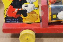 Early Wooden Mickey Mouse Train Pull Toy No. 485 Choo-Choo