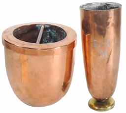 Ice cream molds (2), copper, hollow bombe, 5.25"H & tall (no top), 7"H, both Exc cond.