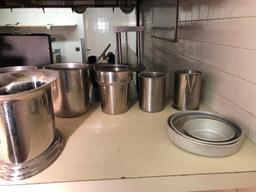 Lot of Soup Style Steam Table Inserts and Champagne Ice Buckets Plus Some Cake Pans