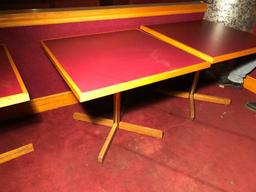 Lot of 3 Restaurant Tables, (1) 30" x 24", (2) 36" x 36", Iron Base, Formica Top w/ Wood Trim