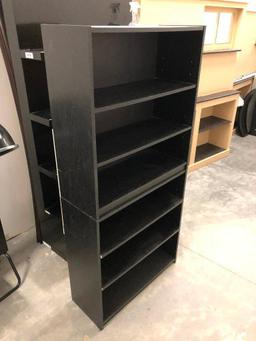 Lot of 2 Bookcases, Stacked, Particle Board, 29" x 32" x 12"