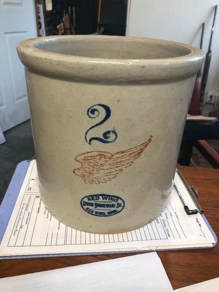 2 Gallon Red Wing Stoneware Crock w/ Large Wing