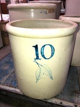 10 Gallon Stoneware Crock w/ Double Cobalt Leaf, Large 10