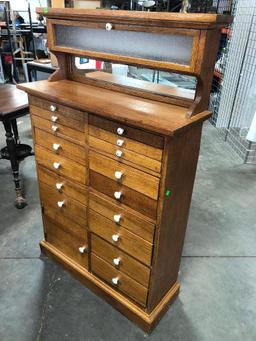 Oak Dental Cabinet w/ Top Compartment, Replacement Knobs, Has Been Repairs, Newer Back Wood, 57" t