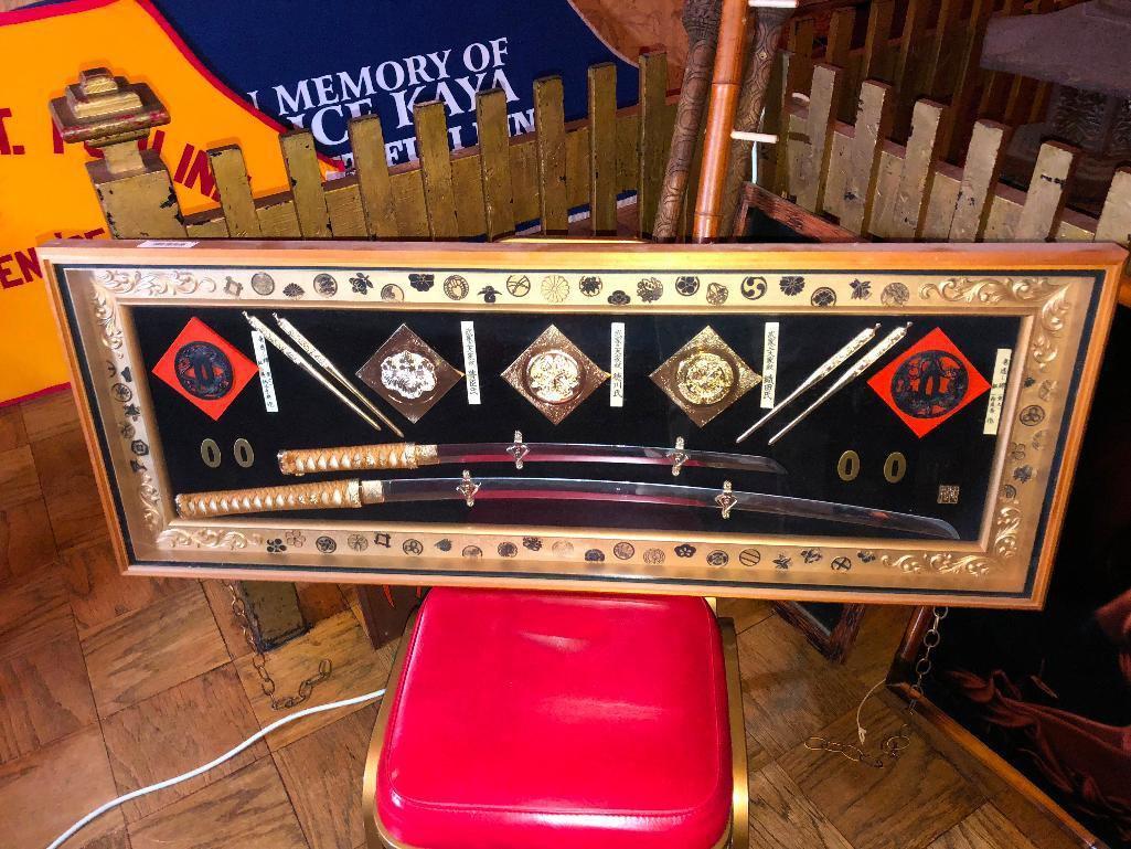 Ornate Framed Japanese Swords Display which Hung at the Mt Fuji Inn, Omaha, NE