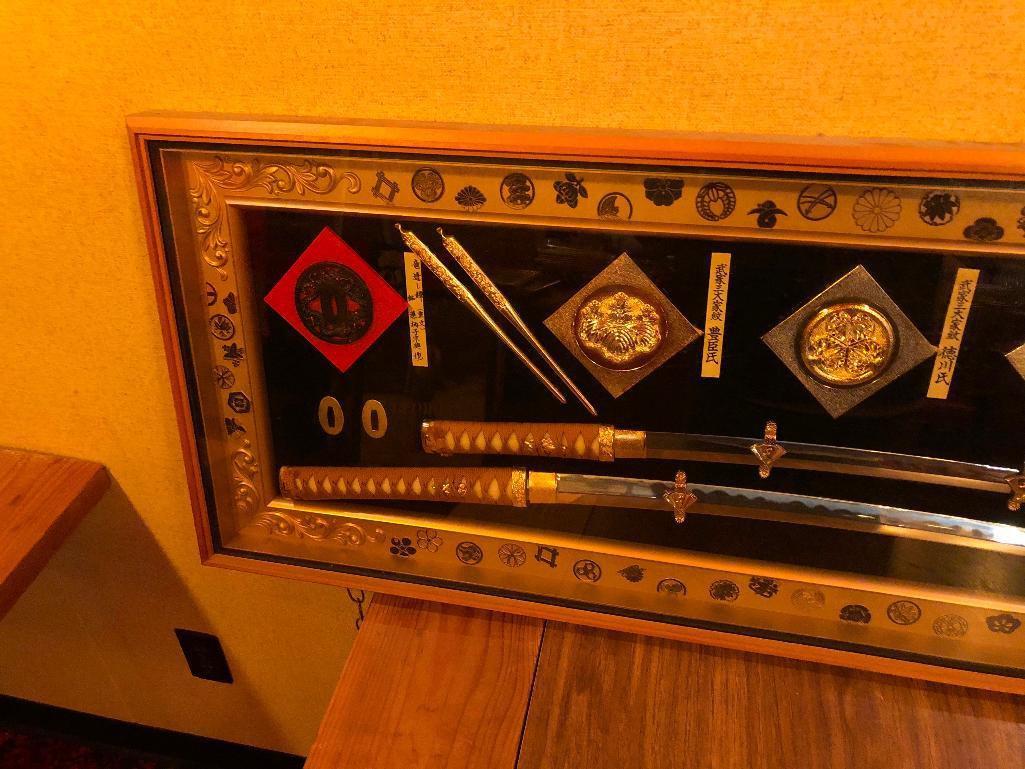 Ornate Framed Japanese Swords Display which Hung at the Mt Fuji Inn, Omaha, NE