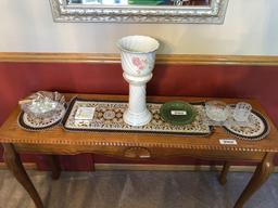 Top of Sofa Table: Misc. China and Fabric Pieces