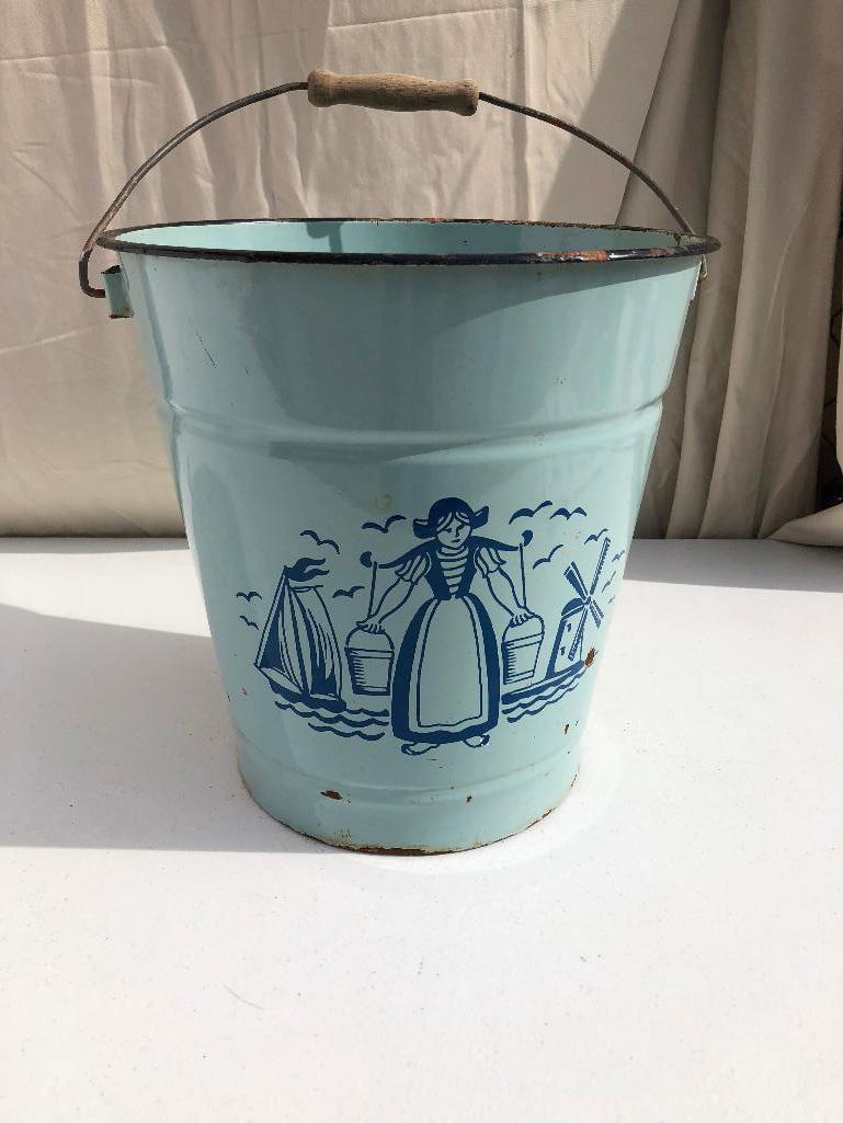 Porcelain Enamel Dutch Scene Bucket