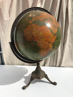 Huge World Globe on Ornate Iron Base, Approx. 31" Tall