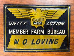 Unity Action Member Farm Bureau W.O. Loving Tin Sign