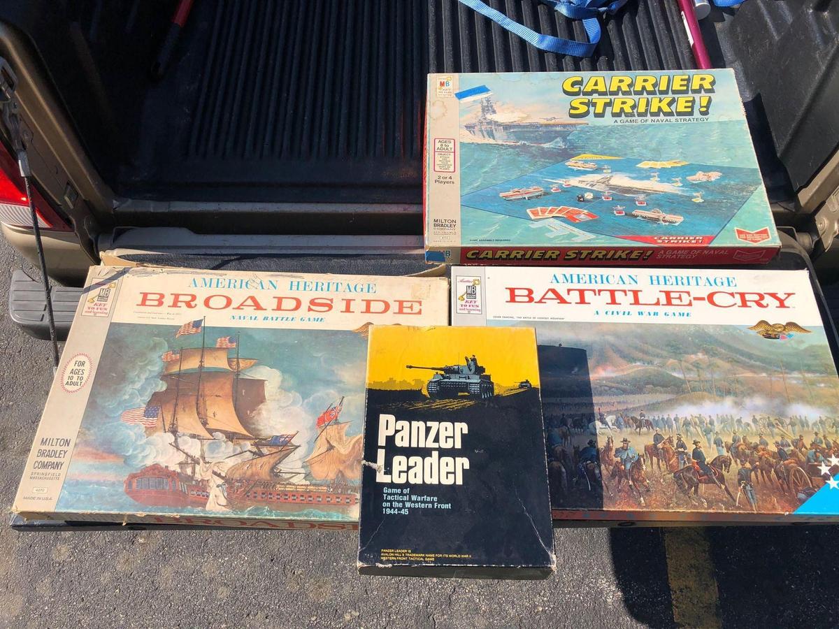 Lot of 4 Vintage Military Board Games, Carrier Strike, Panzer Leader, Broadside, Battle-Cry