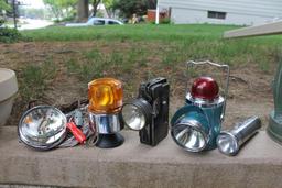 Lot of 5 Vintage Flashlights & Spot Lights, One Revolving Light
