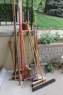 Lot of Axes, Brooms, Limb Saw and Shovels