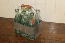 Early Coca-Cola Six Pack Carrier w/ Six Coke Bottles