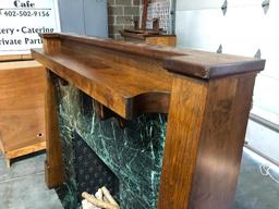 Marble, Wood and Iron Fireplace Mantle w/ Cast Iron Panels From Old Market Hotel, 68"w, x 55"t, 16"d