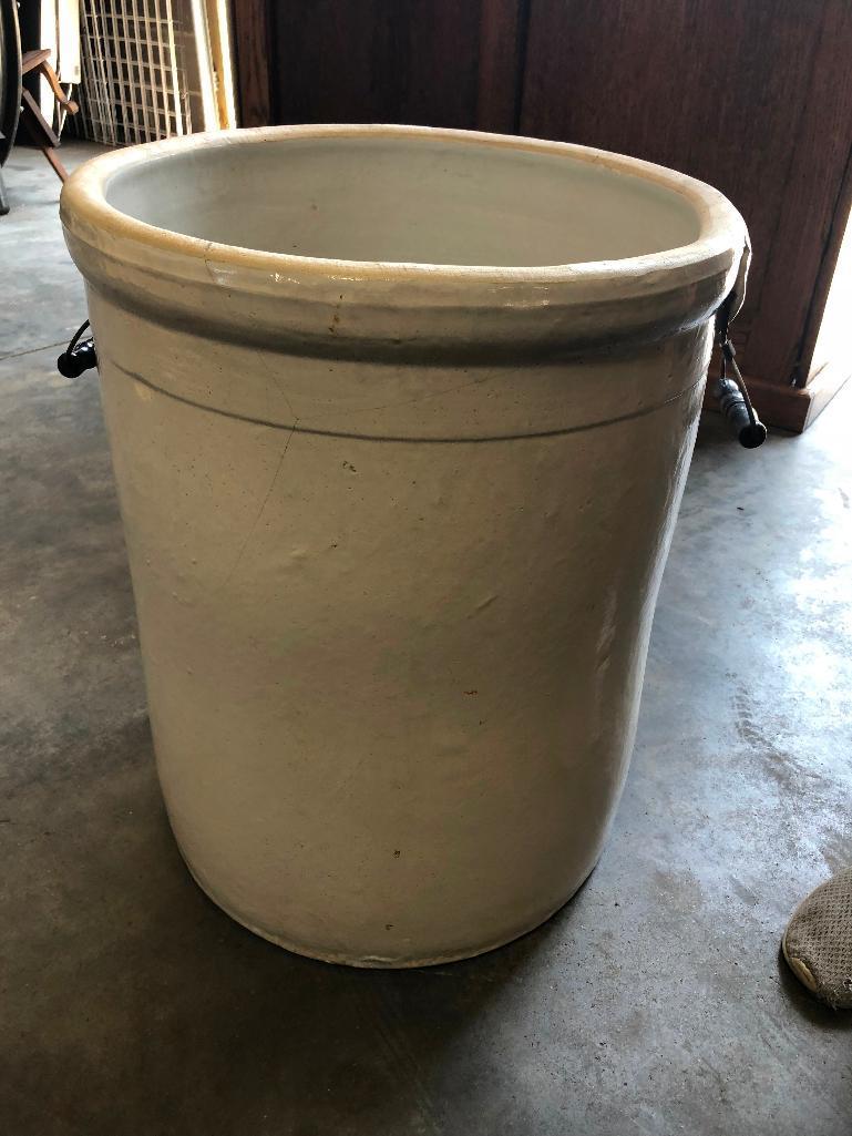 20 Gallon Blue Ribbon Stoneware Crock, Minor Hairline Cracks, See Images for Condition