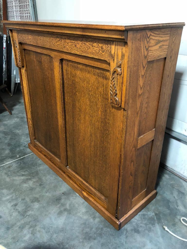 Antique Murphy Bed, Ornate Mirrored Top, Solid Wood Construction, 72" x 21" x 54.5" When Folded Away