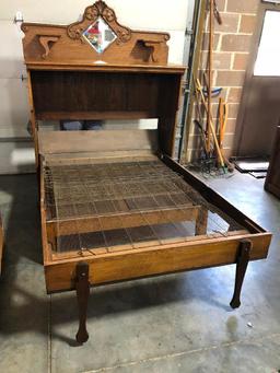 Antique Murphy Bed, Ornate Mirrored Top, Solid Wood Construction, 72" x 21" x 54.5" When Folded Away