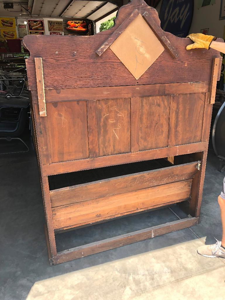 Antique Murphy Bed, Ornate Mirrored Top, Solid Wood Construction, 72" x 21" x 54.5" When Folded Away