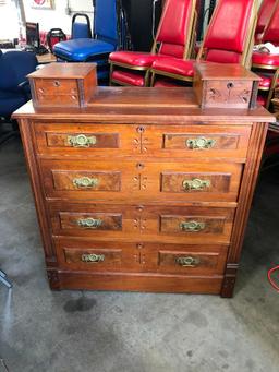 Antique Eastlake Chest of Drawers 45" Tall, 41" Wide, 18" Deep, 4 Drawers, 2 Sock Drawers