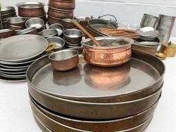 La Coppera Indian Copper/Stainless Dinnerware: 114 Pieces, Kadai, Soup & Handi Bowls, Balti, Tava