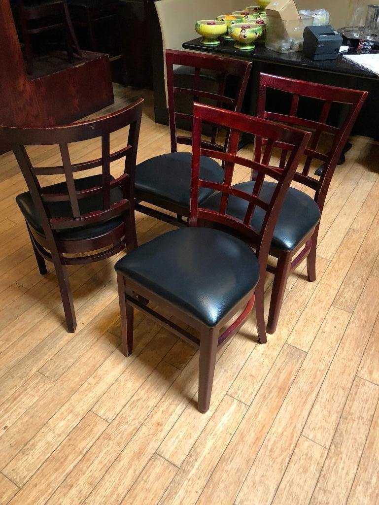 Lot of 4 Restaurant Chairs by K Furniture, Vinyl Seat Cushions, Wooden Framed