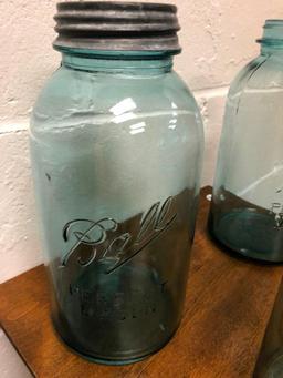 Four Blue Ball Jars and Zinc Caps with Original Box