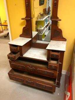 Solid Wood Victorian Dresser/Vanity/Entryway Piece with Fine Detail and Marble Tops, 7.5' tall X 44"