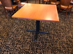 36" Square Table - Laminated Top, Iron Base, Wood Trim