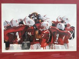 Nebraska Cornhuskers Signed/Numbered Linda Stuch 28/500, Pre-Game Huddle Framed Print