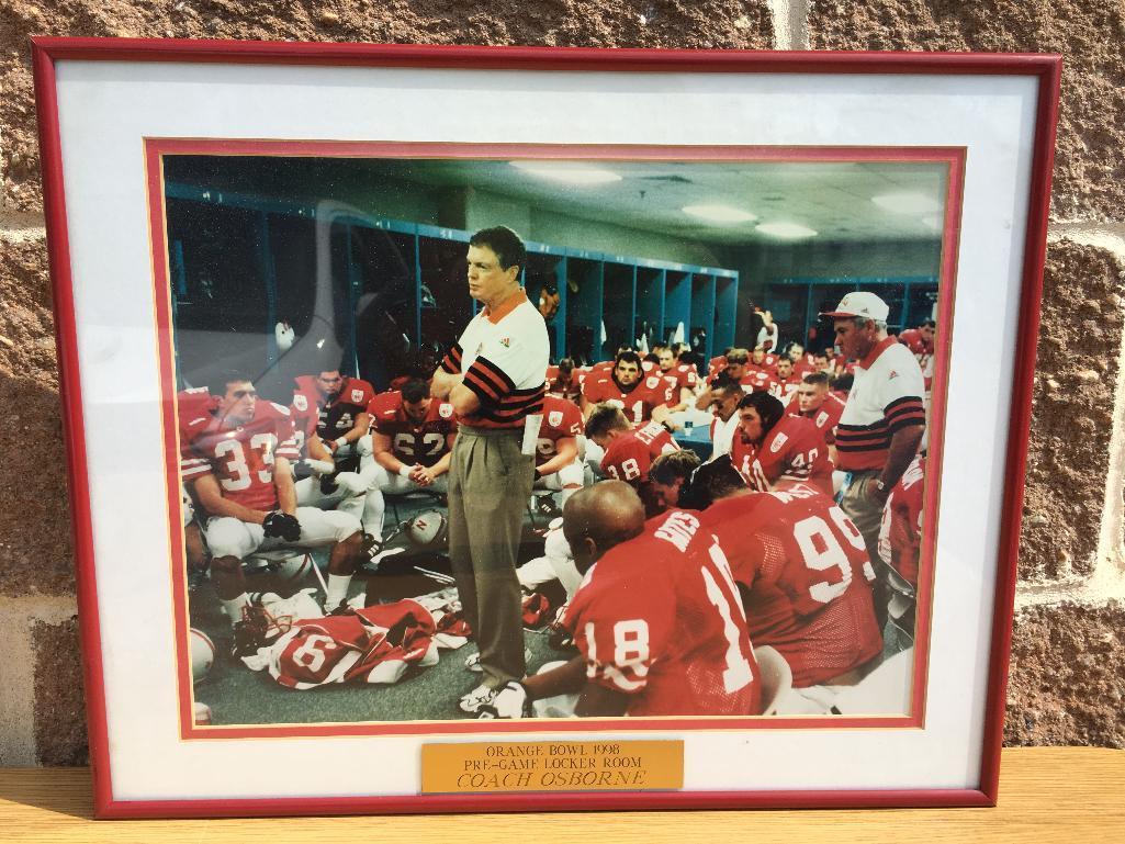 Nebraska Cornhuskers Framed Photo Featuring, Orange Bowl 1998, Coach Osborne, Pre-Grame Locker Room
